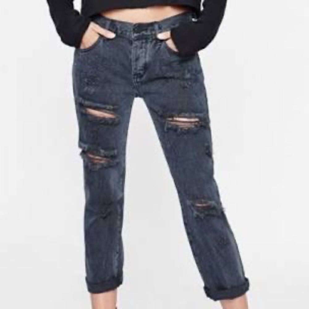 Pac Sun NWT The Boyfriend Jeans‎ Ripped Details Idol Black Sz 28